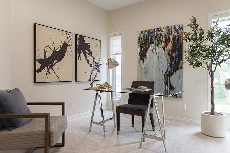 Contemporary home office interior wall painting by Color Works Painting, creating a perfect neutral backdrop for abstract artwork.