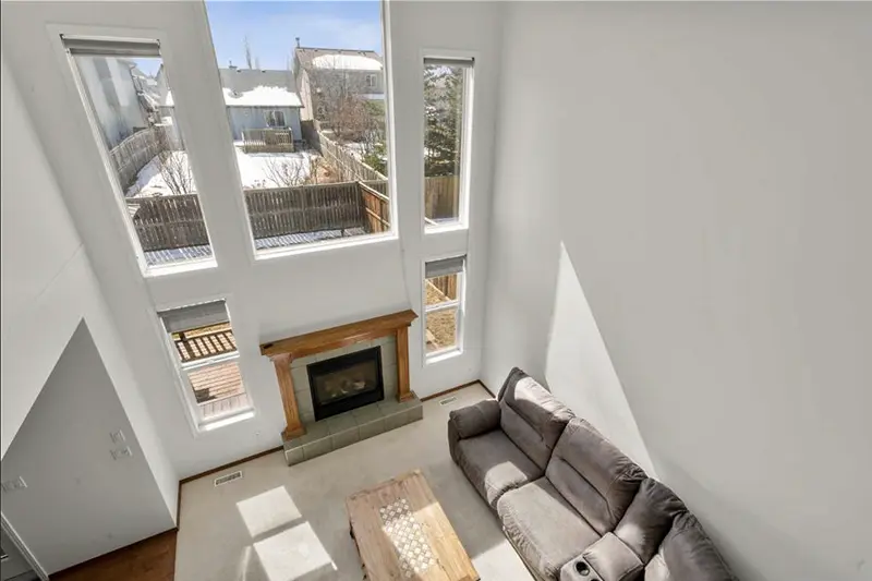 Bird's-eye view of a professional two-story living room interior paint job completed by Color Works Painting.